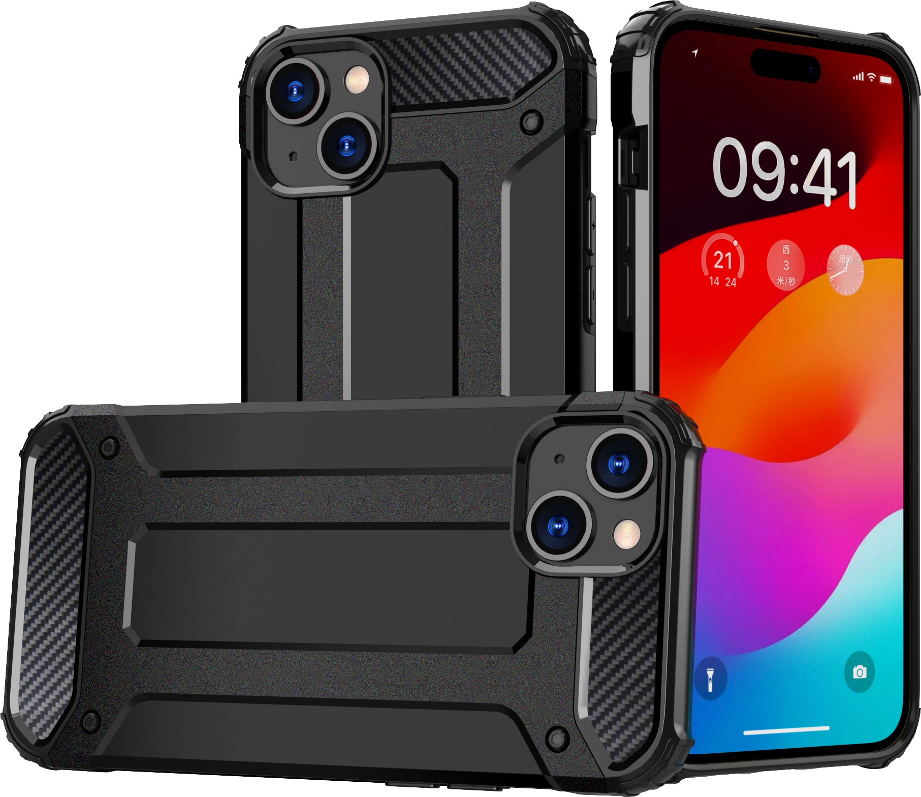 Mbështjellës Hurtel Hybrid Armor për iPhone 15, i zi