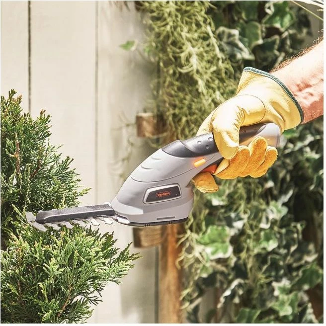 Trimmer pa kabllo 2-në-1 VONHAUS 2500259, 3.6V Li-ion, teh 10 cm + gërshërë bari 7 cm, adaptor UK/EU, gri/zi/portokalli