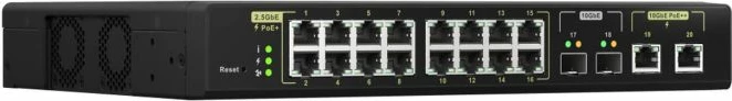 Switch QNAP QSW-M2116P-2T2S, 20 port, 16x2.5GbE PoE+ + 2x10GbE PoE++ + 2x10GbE SFP+, 280W, rackmount, zi