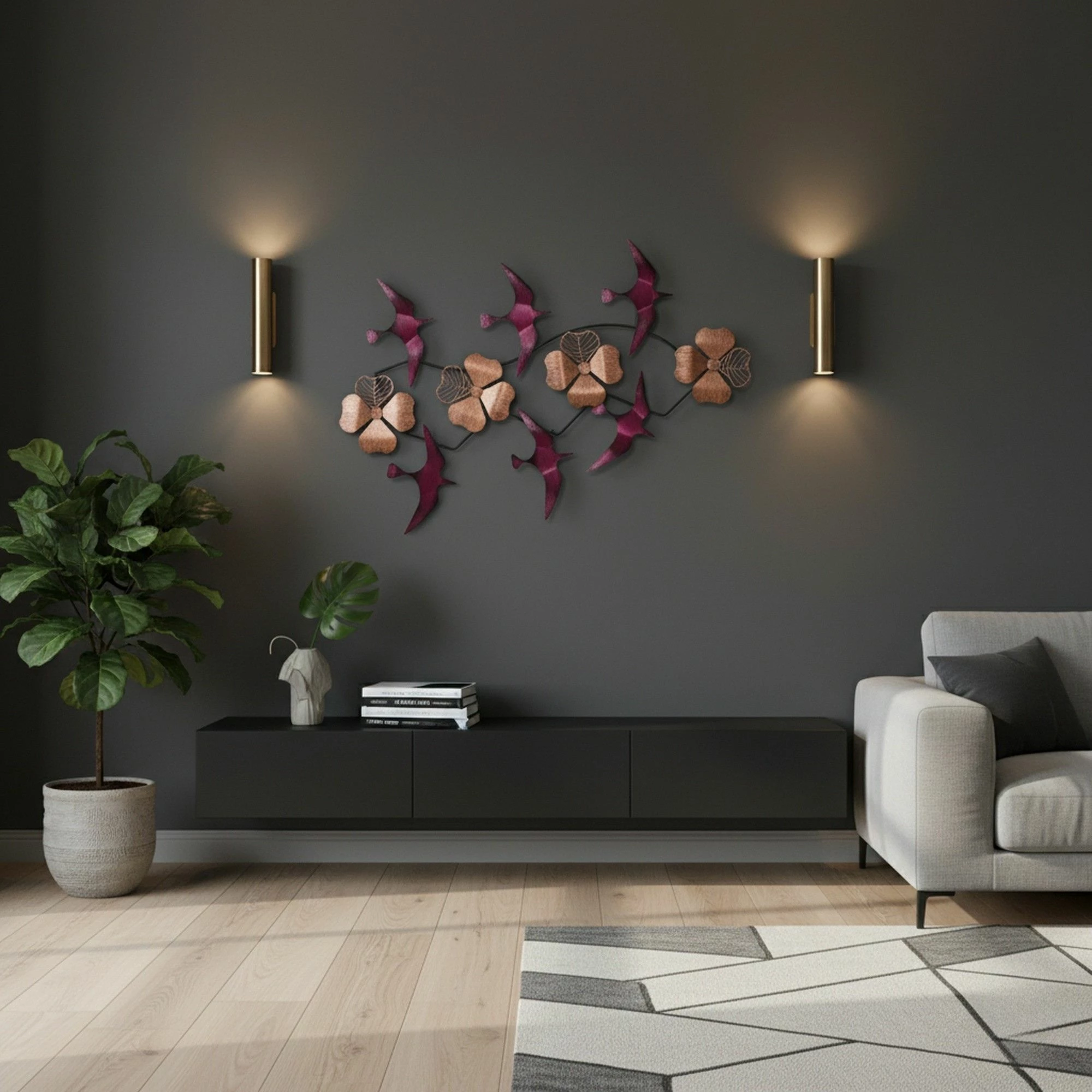 Aksesor dekorativ metalik për mur Wallity, Bys-190-B, shumëngjyrësh, 84x52x5 cm