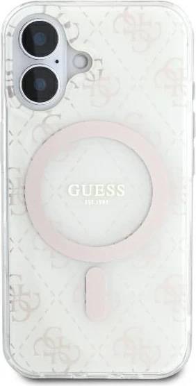 Mbështjellës Guess IML 4G Background MagSafe për iPhone 16, Bardhë