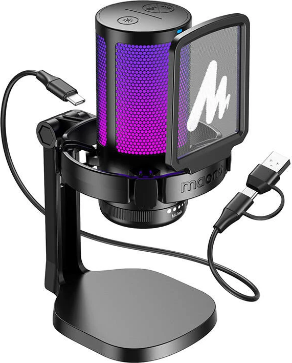 Mikrofon gaming Maono DGM20, kondensator, kardioid, me ndriçim RGB, i zi