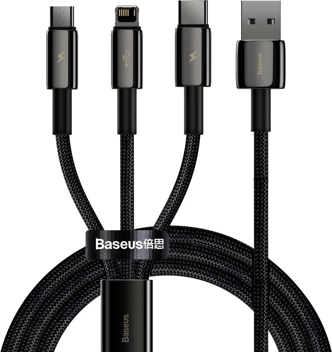 Kabllo karikuese Baseus Tungsten Gold 3in1, 3x1, 3.5A, 1.5m, e zezë