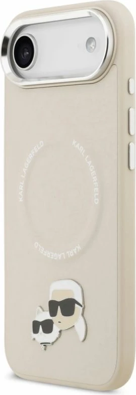 Kapak telefoni Karl Lagerfeld Karl & Choupette Pins MagSafe për iPhone Air, bezhë