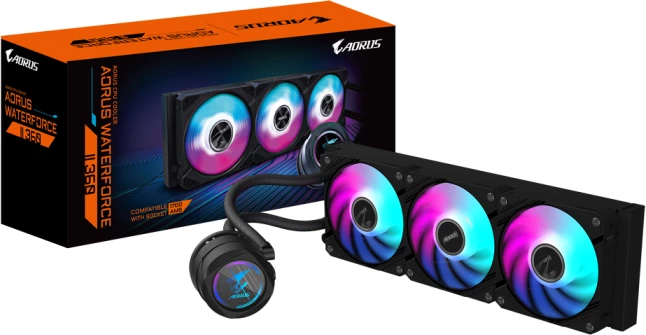 Ftohës uji për CPU GIGABYTE AORUS WATERFORCE II 360, radiator 360mm, 3x120mm ARGB, zi