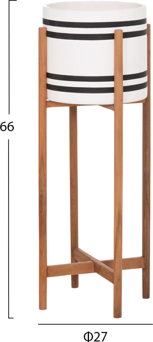 Vazo e brendshme me bazë druri teak, ngjyrë e zezë dhe e bardhë, RENTIL FH4683M, 27x66cm