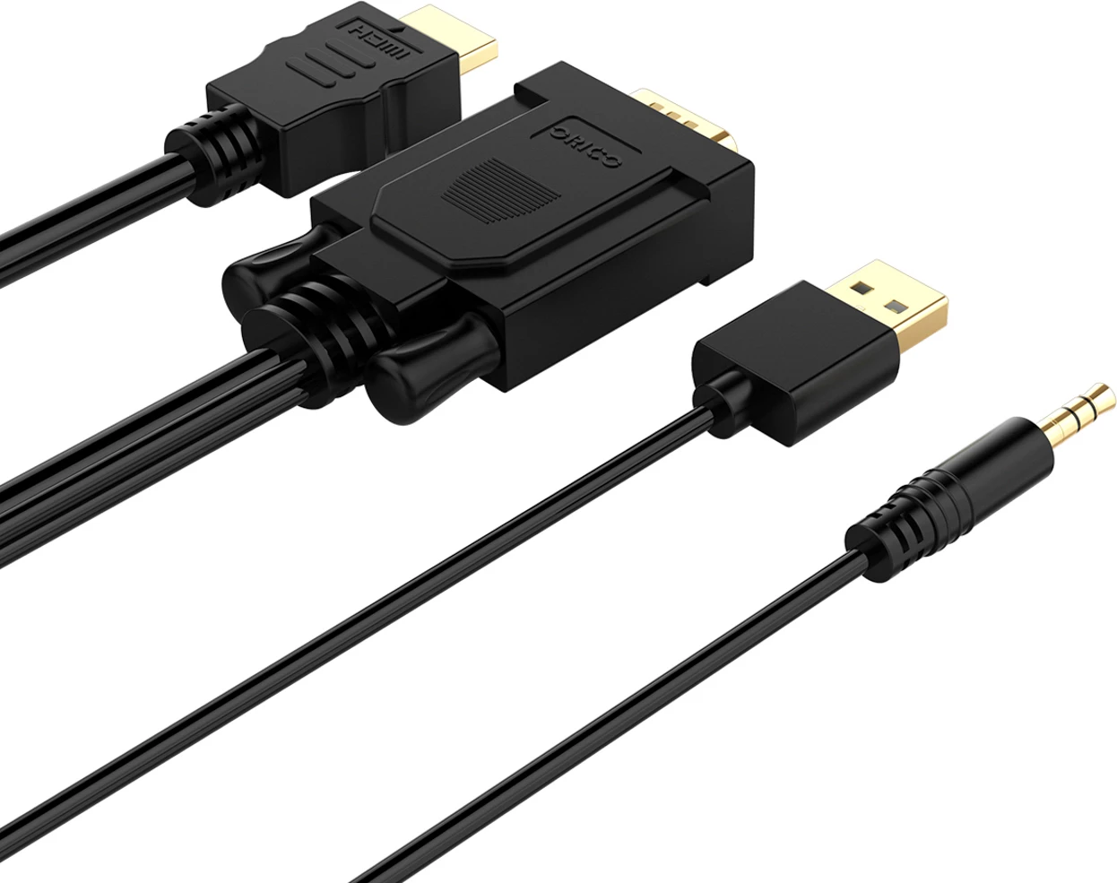 Kablë konvertuese VGA në HDMI Orico XD-VATH, Full HD 60Hz, me audio 3.5mm dhe furnizim USB, 5 m, e zezë
