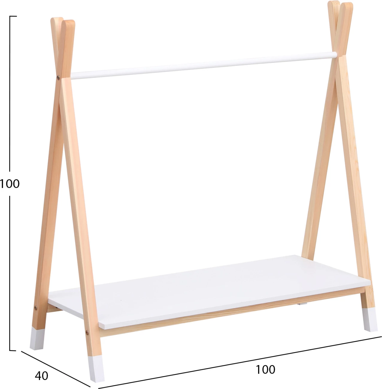 Varëse rrobash për fëmijë me raft, ngjyrë druri natyral dhe e bardhë, PASCHAL FH2490.03, 100x40x100cm