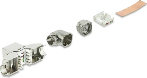 Modul Keystone DeLOCK RJ45 në LSA Cat6A, 90° i kënduar, pa vegla, inox