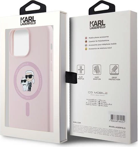 Mbështjellës Karl Lagerfeld Silicone Karl & Choupette MagSafe për iPhone 15 Pro, Rozë