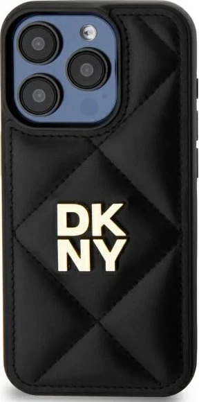 Mbështjellës DKNY për iPhone 15 Pro Max, i zi, Quilted Stack Logo