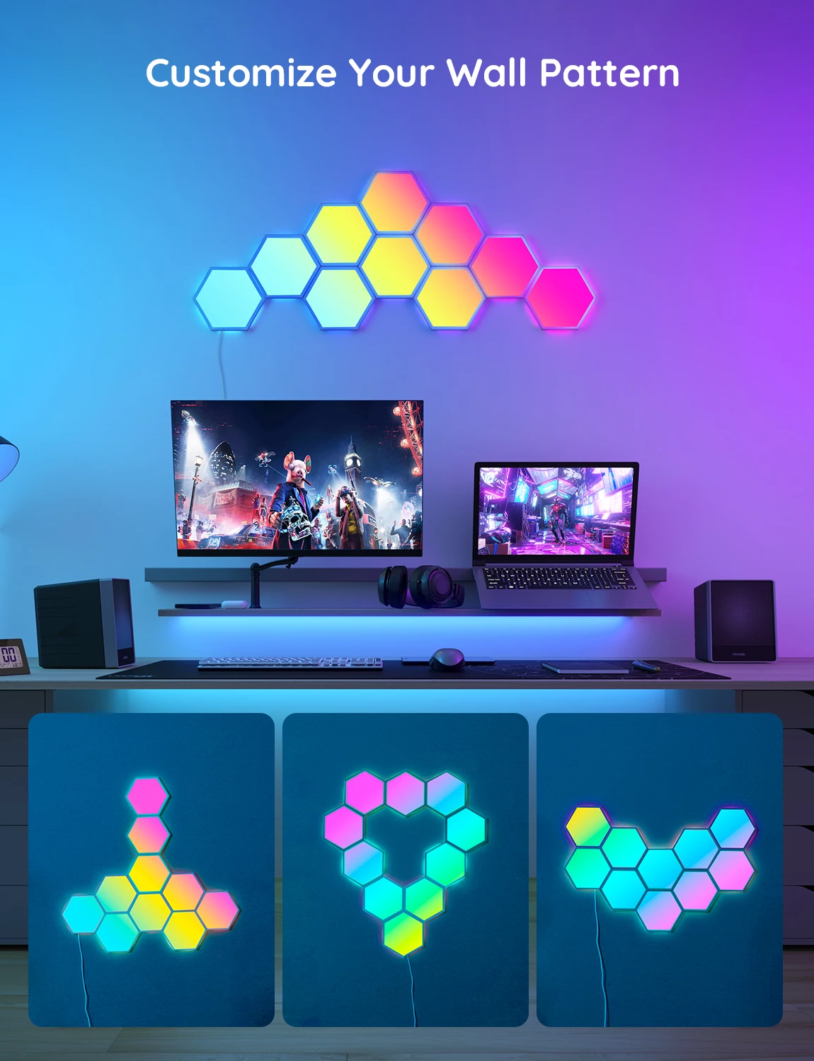 Panele drite LED smart Govee Glide Hexa, RGBIC, set 10 copë