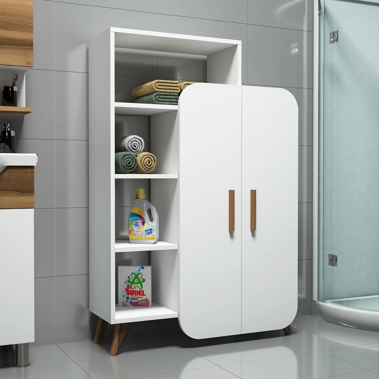 Raft librash Hanah Home, formë moderne, ngjyrë e bardhë