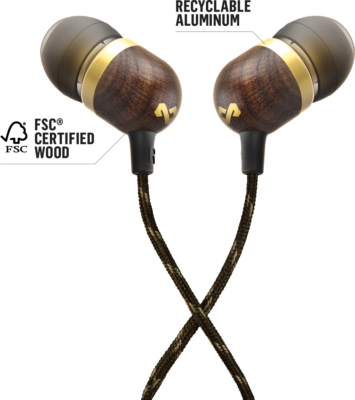 Kufje House of Marley Smile Jamaica me kabllo 3.5mm, mikrofon inline, Brass