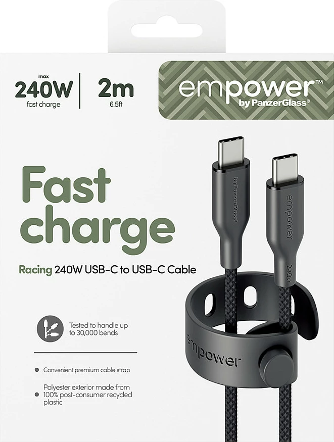 Kabl PanzerGlass empower Racing USB-C në USB-C, 240W, 2m, USB 2.0, i zi (Space Black)
