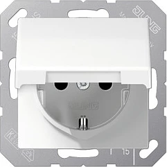 Prizë muri Jung AS 1520 BFKL WW, Type F (Schuko), 16A/250V, me kapak mbrojtës, e bardhë