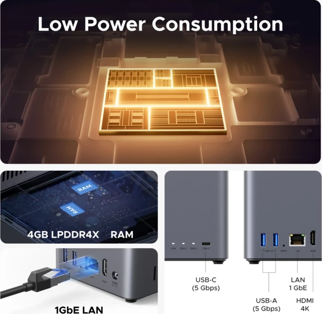 NAS pajisje UGREEN NASync DH2300, 2-bay SATA, ARM 8-core 2.2GHz, 4GB LPDDR4X, 32GB eMMC, 1GbE, gri