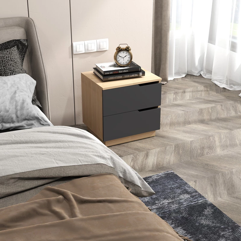 Komodinë anës krevati Verena I, ngjyrë natyrale-antracit, 48x40x48cm