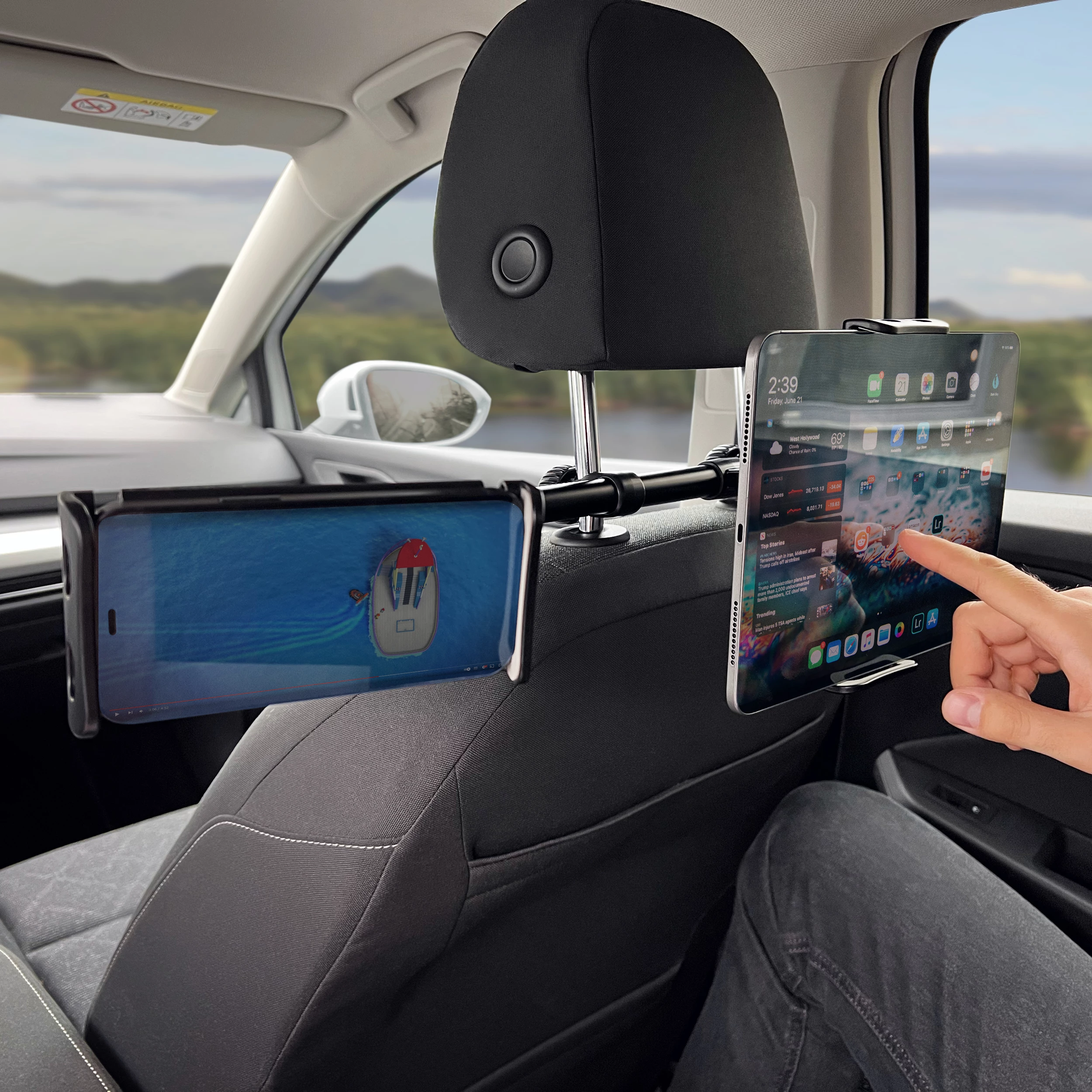 Mbajtës i dyfishtë për telefon/tablet Wozinsky WTHBK1, për mbështetëse koke, i zi