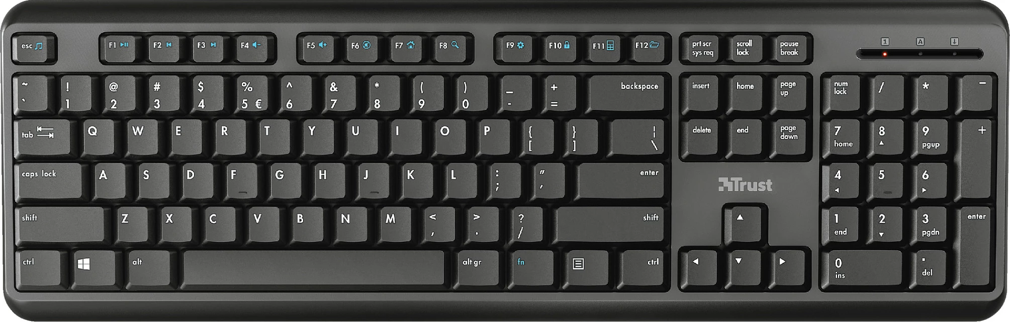 Tastierë Trust TK-350, wireless 2.4GHz RF, full-size QWERTZ, silent keys, me numpad, e zezë