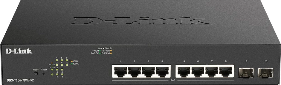 Switch D-Link DGS-1100-10MPV2, Managed, L2, Gigabit Ethernet, PoE, Rack 1U