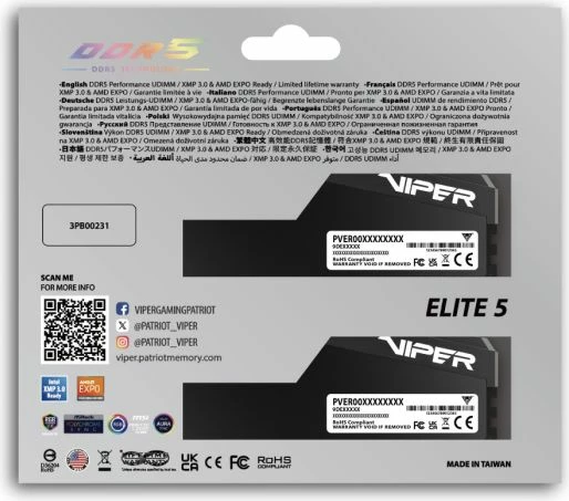 RAM Memorje Patriot Viper Elite 5 Ultra RGB VEUR532G6432K 32GB (2x16GB) DDR5-6400 CL32 1.4V, e zezë