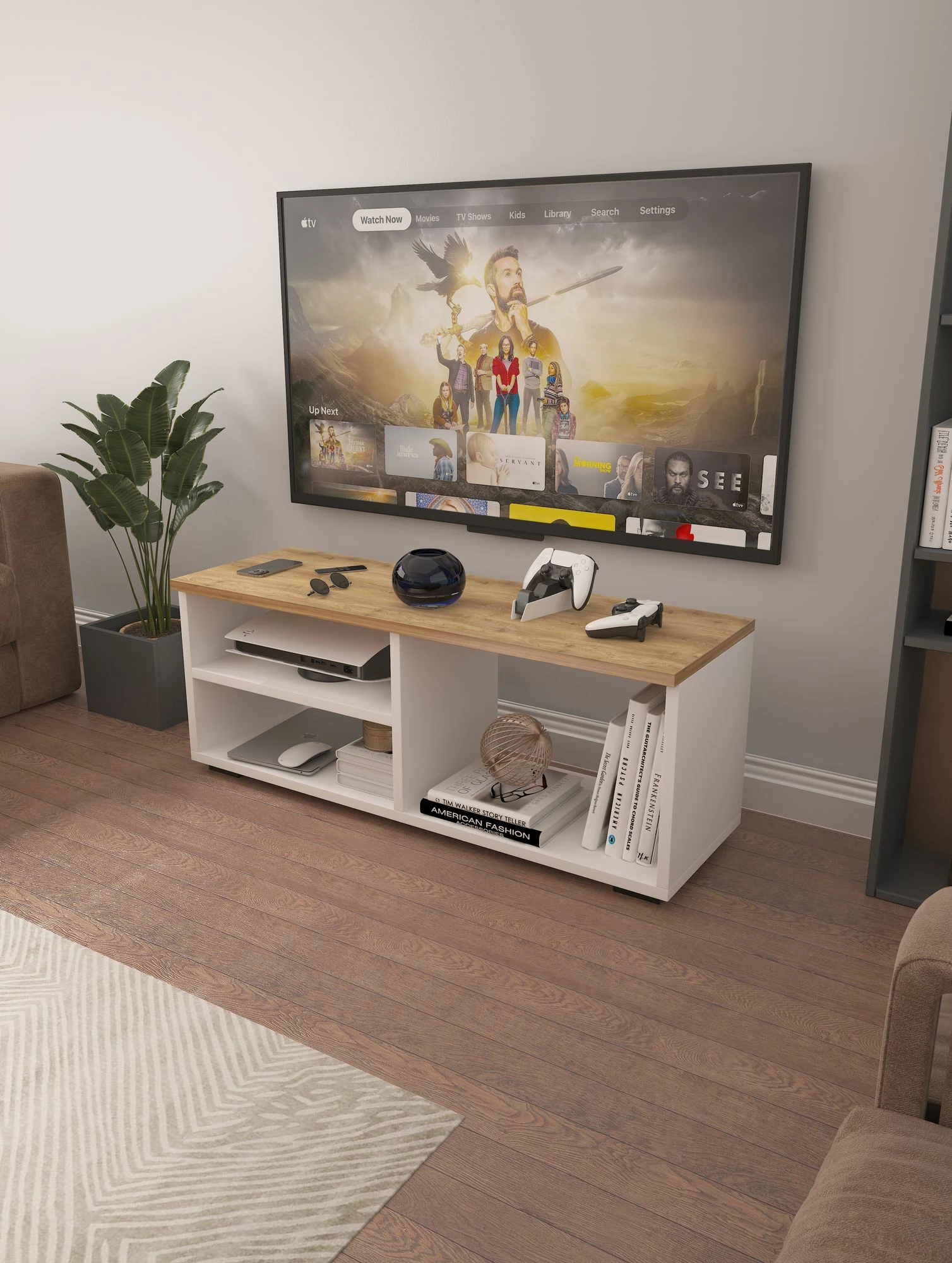 Komodë TV Hanah Home, Tiny, ngjyrë sonomo dhe e bardhë