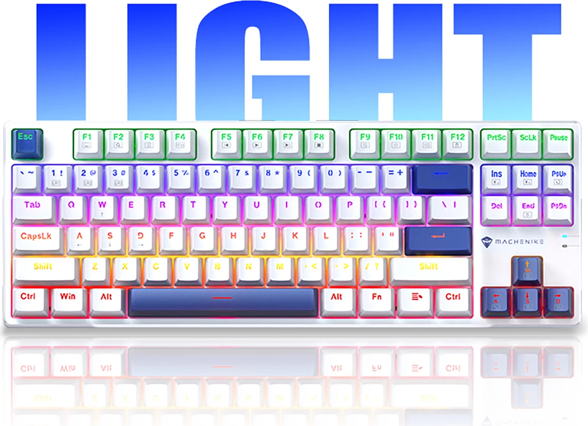 Tastierë mekanike gaming me kabllo Machenike K500B-B87 TKL 87 taste, Hot-Swap 3-pin Red Switch, LED backlight, e bardhë, set në kuti