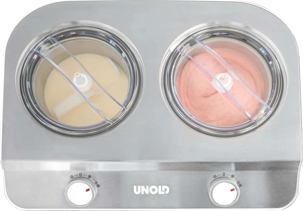 Makine akullore Unold Doppio, 2.4L, 2 tasa, kompresor, çelik inox, e bardhë