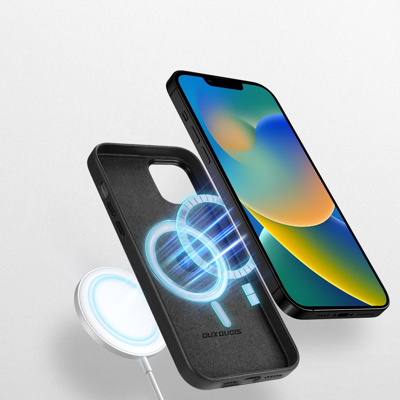 Mbështjellës Dux Ducis Grit për iPhone 14 Plus, lëkurë ekologjike, MagSafe, zi