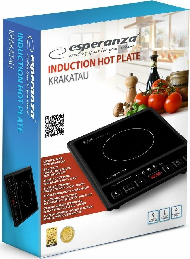 Pllakë induksioni Esperanza KRAKATAU EKH011, 1 zonë, 2000 W, e zezë