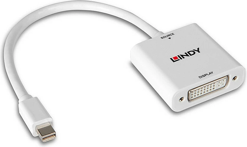 Adapter Lindy Mini DisplayPort në DVI-I, 0.18 m, i bardhë