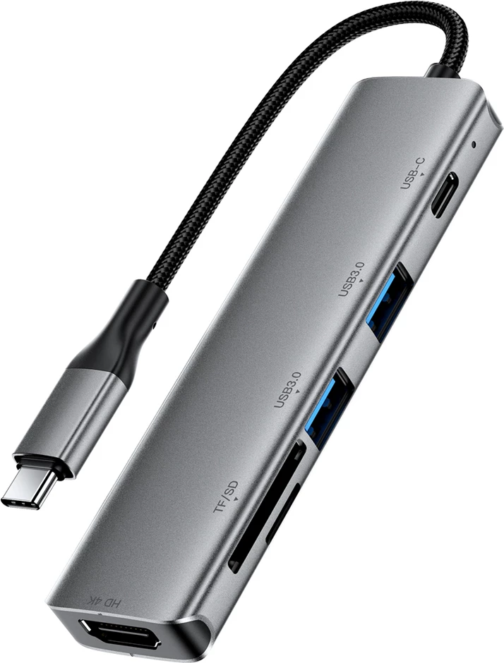 Hub USB-C Acefast J18 6-në-1 HDMI 4K@60Hz PD 90W me SD/microSD, Gri