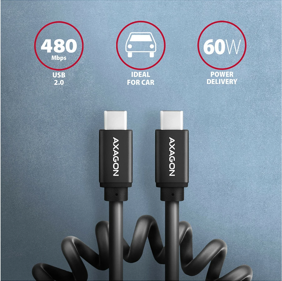 Kabllo USB-C Axagon BUCM-CM10TB, USB-C në USB-C 2.0, 0.6 m, e zezë