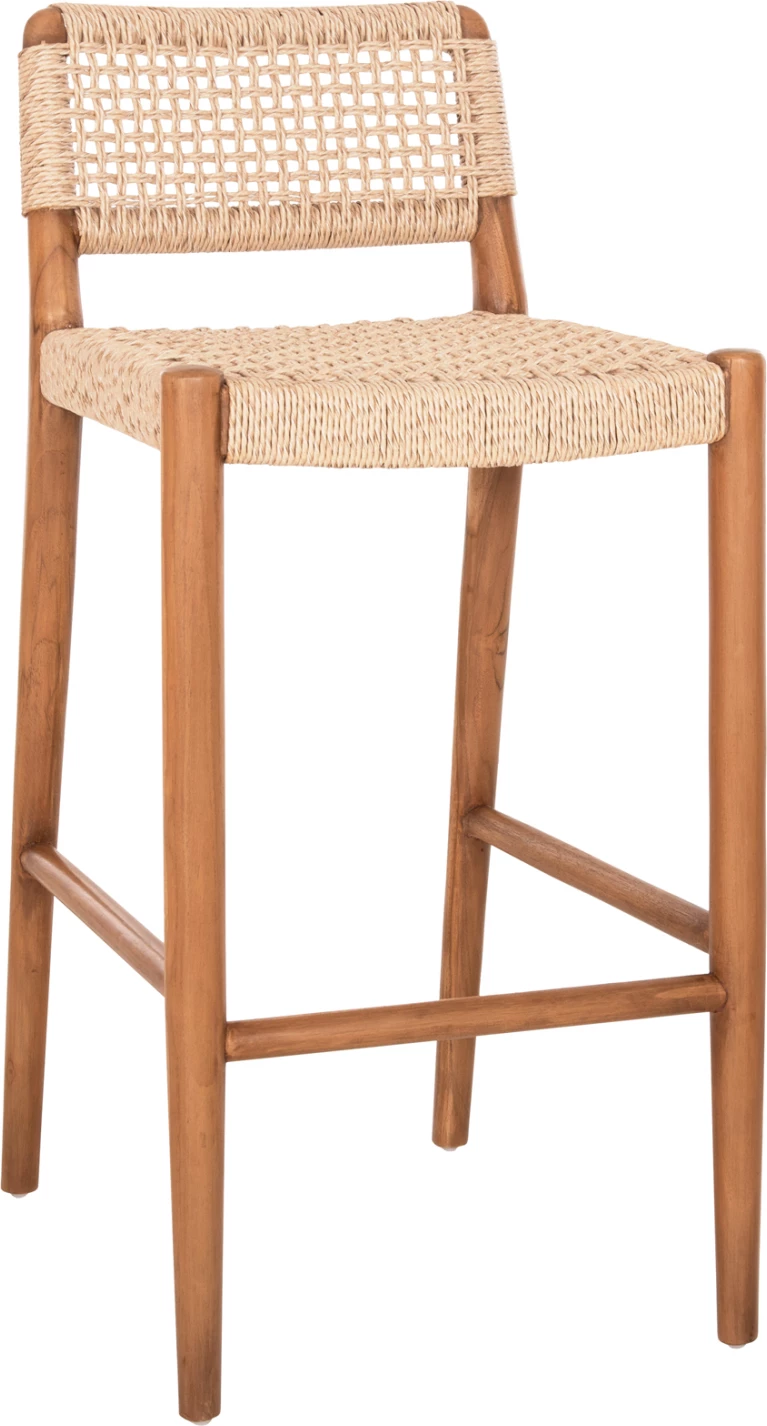 Karrige për bar ROSCO FH6134 dru tik ngjyrë natyrale-VIRO litar ngjyrë bezhë 47x52x100H cm