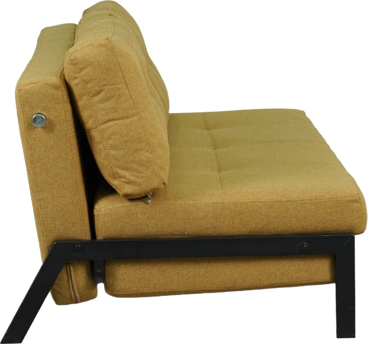 Krevat-sofá dyvendësh Fancy, material tekstili, ngjyrë e verdhë, këmbë të zeza, 150x92x77cm