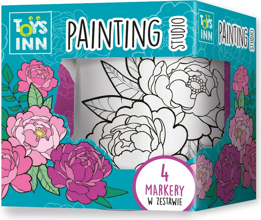 Filxhan ngjyrosje Stnux STN8363 me lule pioni, 4 markera, bardhë/zi, set