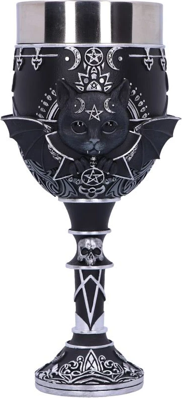 Kupë goblet NEMESIS NOW Malpuss 19.5 cm, rezinë me insert inox, e zezë