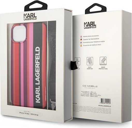 Mbështjellës Karl Lagerfeld Color Stripes Strap për iPhone 14 Plus / 15 Plus, Rozë