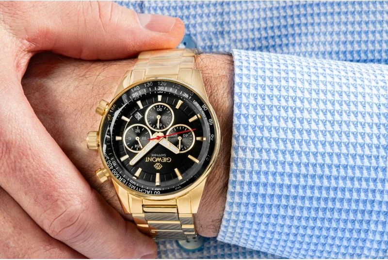 Orë dore meshkuj Giewont GW9140-B4, e zezë dhe e artë