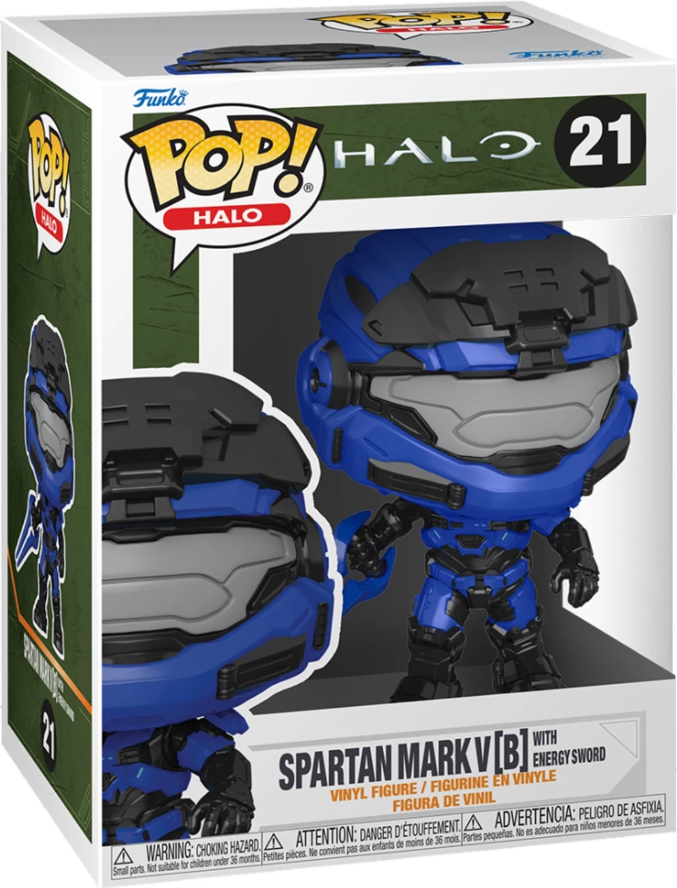 Figurinë koleksionuese vinili Funko POP! Games Halo Infinite Spartan Mark V (B) #21 me Energy Sword, blu