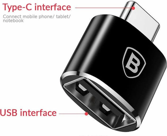 Adapter Baseus 27625-uniw USB-A në USB-C, USB 2.0, OTG, 2.4A, i zi