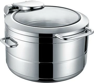enë ngrohëse bufeti me induksion, Fine Dine De Luxe, 9 L, kapak xhami, diametër 430 mm, çelik inox, argjendtë