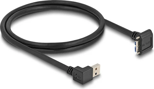Kabllo USB DeLOCK USB-A në Micro-USB B me vida 18mm, 1 m, 5 Gbps, kënd 90°, e zezë