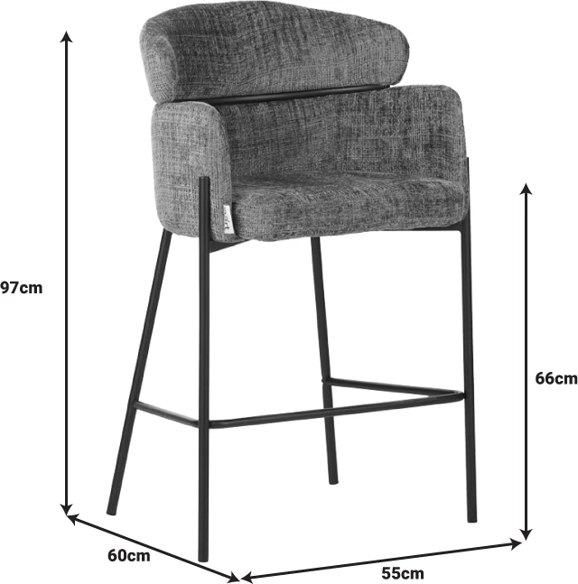 Karrige për bar Tolerse, material stof ngjyrë gri e çelët, këmbë metalike të zeza