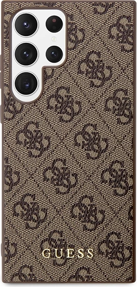 Mbështjellës Guess 4G Metal Gold Logo për Samsung Galaxy S23 Ultra, Kafe