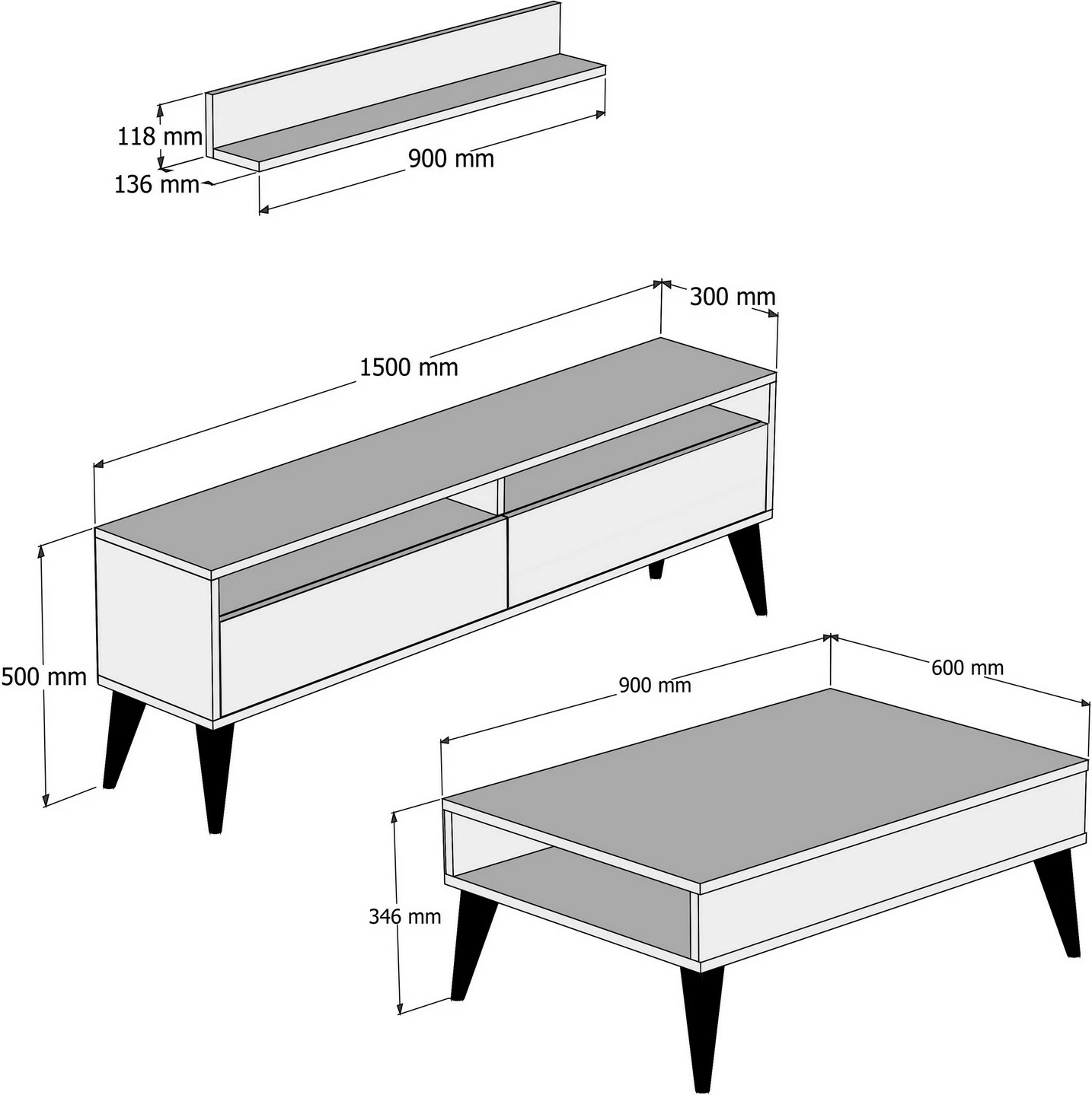 Set mobiljesh për dhomë dite, ngjyrë e bardhë, Hanah Home, Best