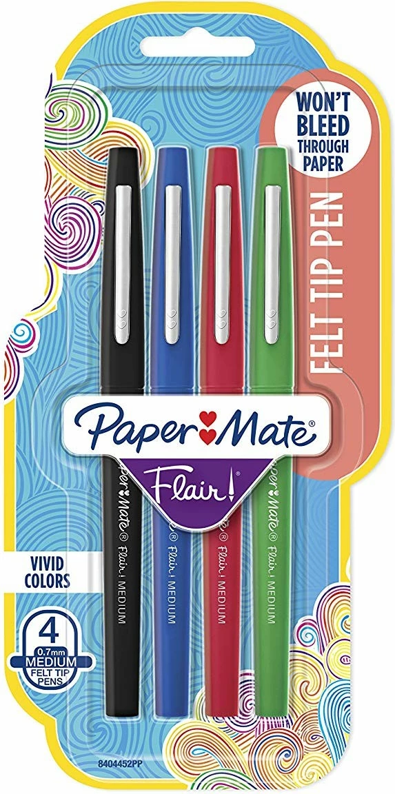 Set lapsa me majë të trashë PaperMate Flair 4 ngjyra, 1mm, zi, kaltër, gjelbër, kuqe