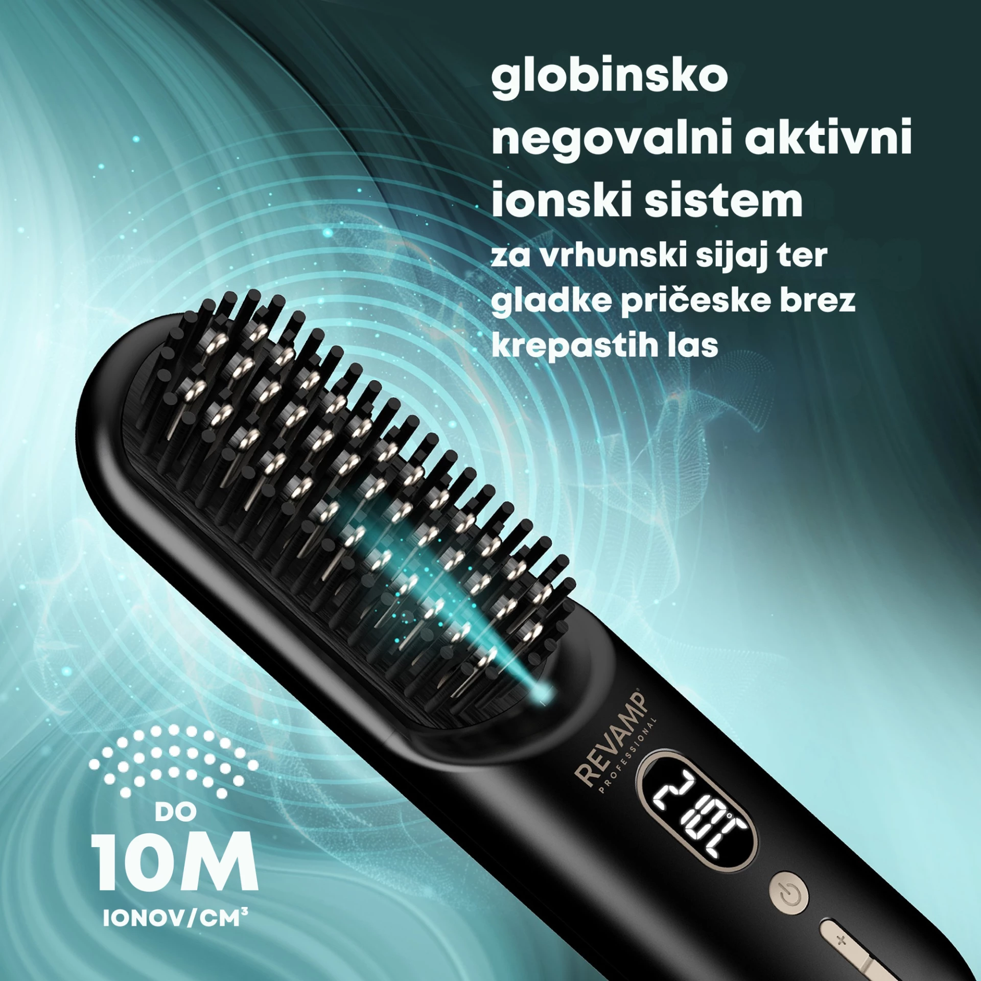 Brushë e nxehtë pa kabllo Revamp Straight & Go BR-1950, jonike, 120–210°C, LCD, e zezë, me çantë udhëtimi + kabllo USB-C
