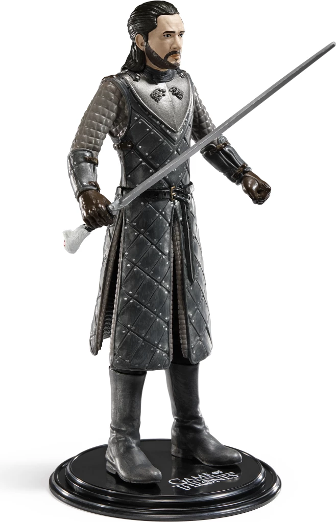 Figurinë fleksibile NOBLE COLLECTION Bendyfigs Game of Thrones Jon Snow 18.5 cm, gri/zezë, me shpatë Longclaw dhe bazë